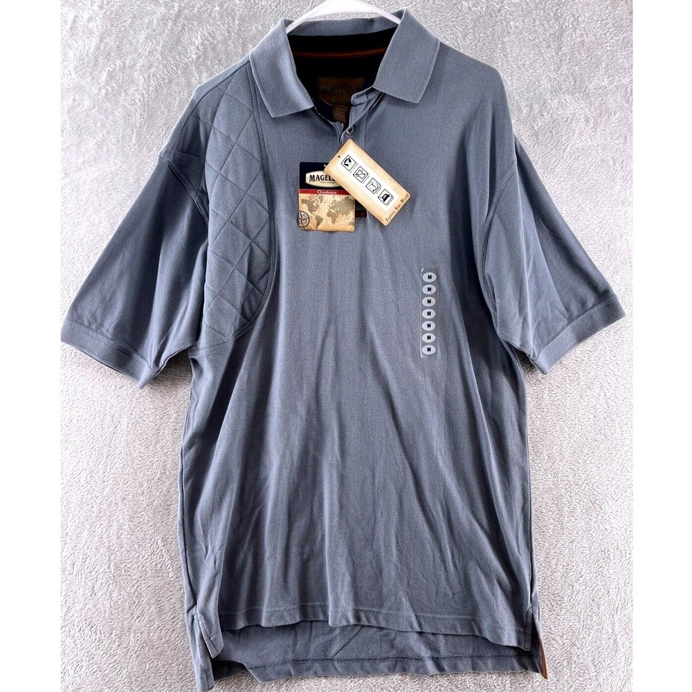 Magellan Shirt Men's M Flint Stone Gray Outdoors Quilted Shoulder Polo NWT
